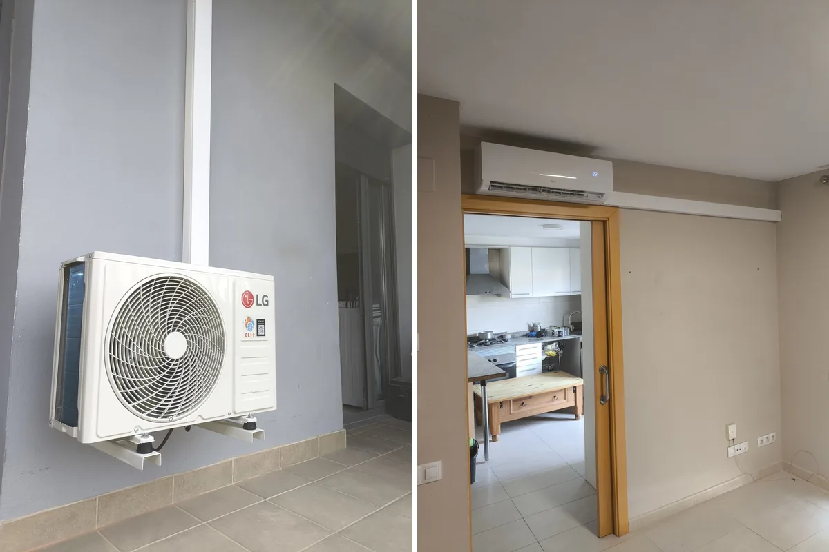 Unidad exterior e interior de aire acondicionado instalada en Figueres